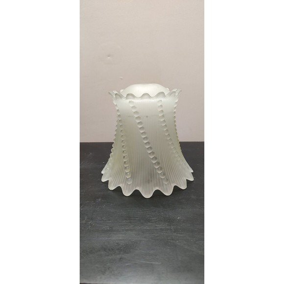 Vintage 6.25"  Frosted Glass Boudoir Lamp Shade Scallop Edge Swirl Dot - Picture 5 of 12